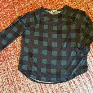 Women's Green and Black Plaid Long Sleeve Top